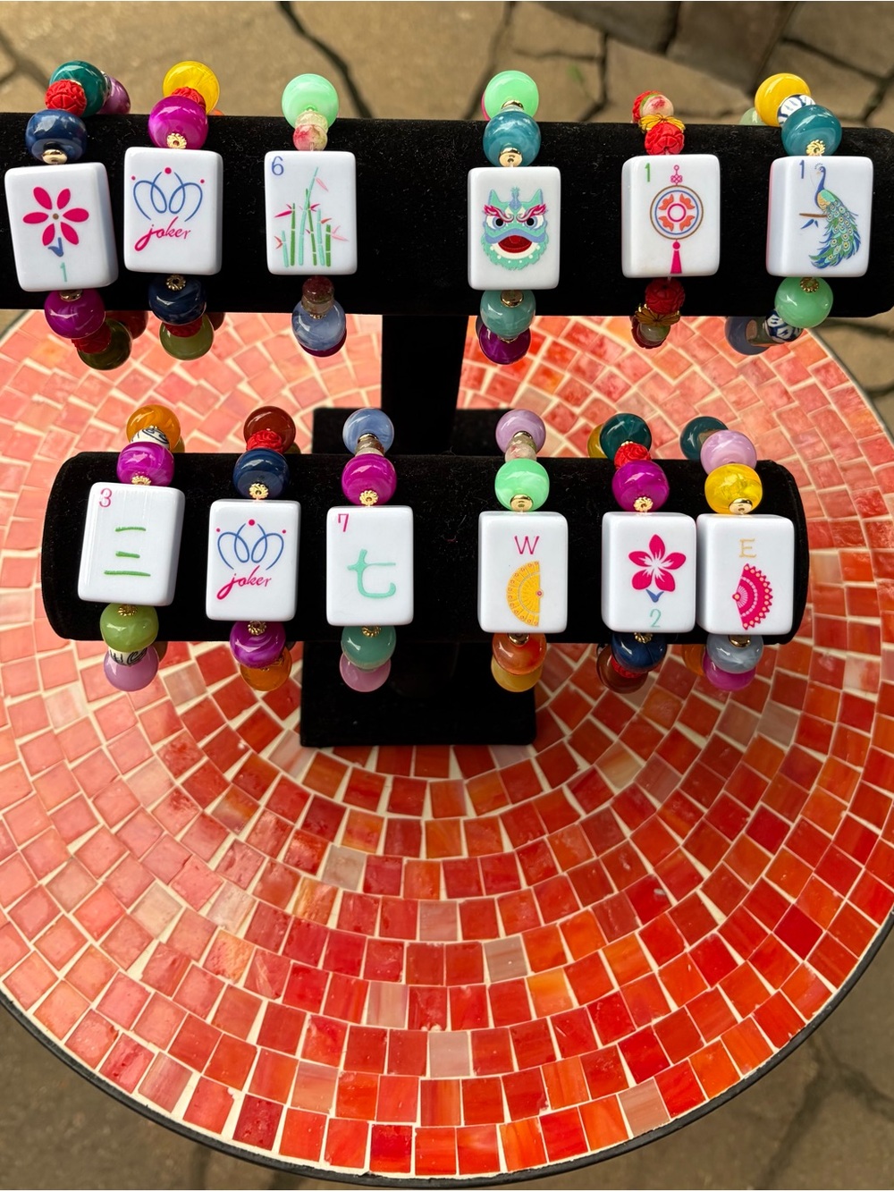 Colorful Mahjong Tile Beaded Bracelets - Set of 12